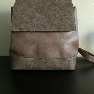 Darcy Marks London Floral Embossed Backpack Bag NWT Brown